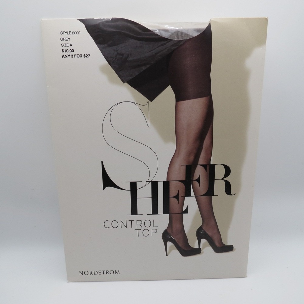 Nordstrom Gray Sheer Control Top Sheer Toe 2002 Pantyhose Support Career Size A